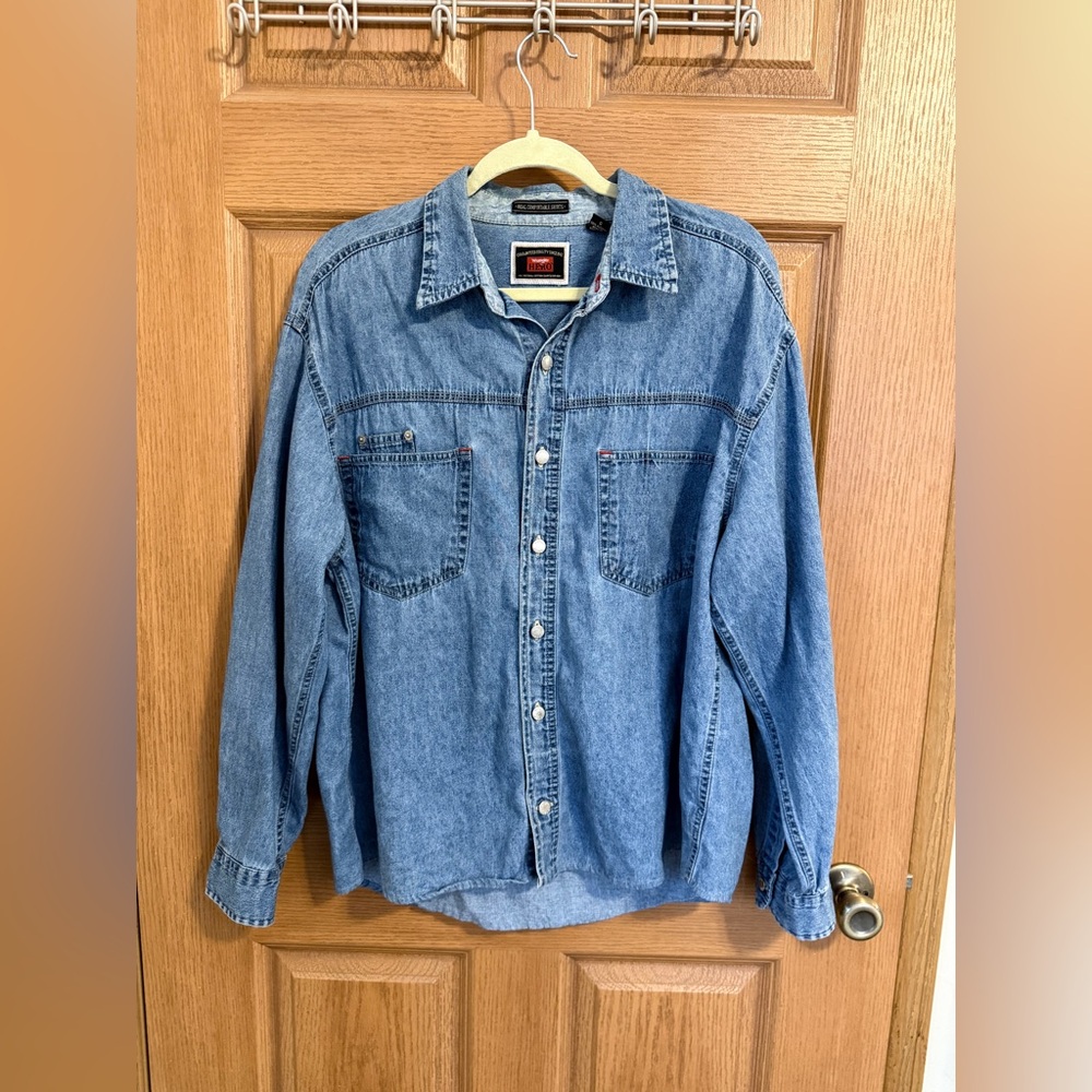 Wrangler Hero button down shirt mens long sleeve denim blue western workshirt